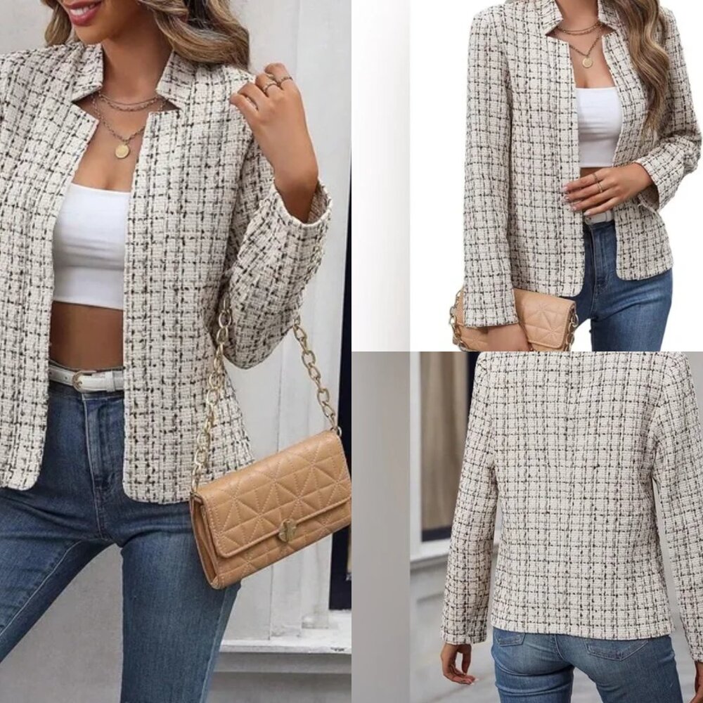 SHEIN Cream Tweed Blazer